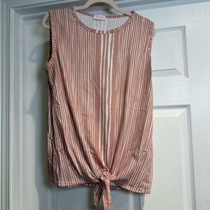 Pink Lily Blush and White Striped Tie-Front Tank Top